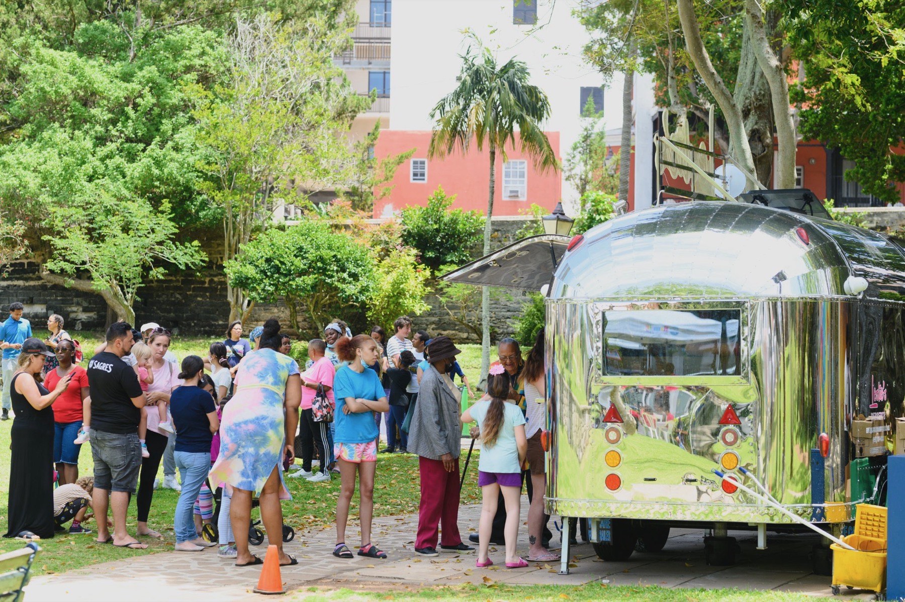 Customers queuing at the Leslie's Desserts truck